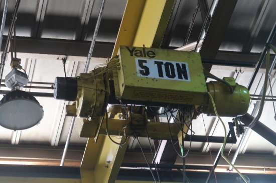5 Ton x 50 ft. (est.) Single Girder Underhung Bridge Crane, with Yale Hoist