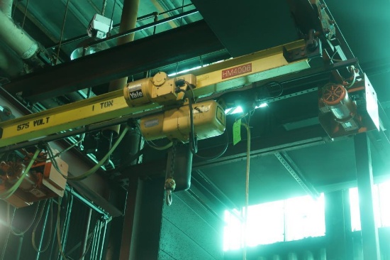 1 Ton x 8 ft. Span Single Girder Underhung Bridge Crane, 18 ft. Free Standing Runway