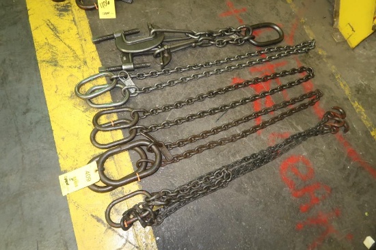 LOT: (3) Single-Leg Chain Slings, (1) 2-Leg Chain Sling, (1) 3-Leg Chain Sling