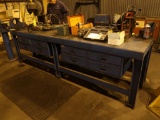 32 in. x 120 in. Work Bench, Steel Construction, with (1) 3-1/2 in. Vise & (1) 4-1/2 in. Vise