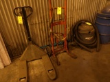 LOT: (1) Pallet Jack, (1) Barrel Truck, (1) Vacuum