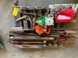 LOT: Rock Pick, T-Post Driver, Measuring Tape, Ratchet Binders