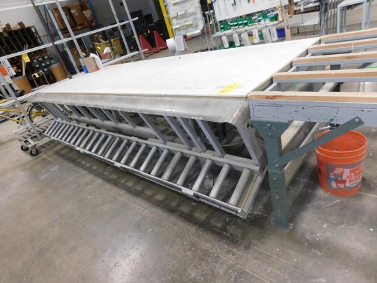 LOT: 4 ft. x 12 ft. Pneumatic Tilt Table, with Roller Bed Extension & 4 ft. x 18 ft. Slide Table