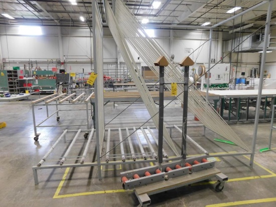 LOT: Large Frame Roller Bed Sash Rack, with Inclined Slide Rack & Roller Bed Transport Cart