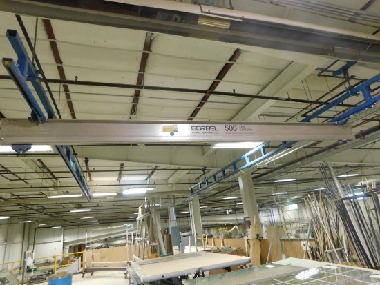 Gorbel 500 lb., 14 ft. wide x 30 ft. Run (est.) Beam Hung Hoist System (no hoist) (on mezzanine)