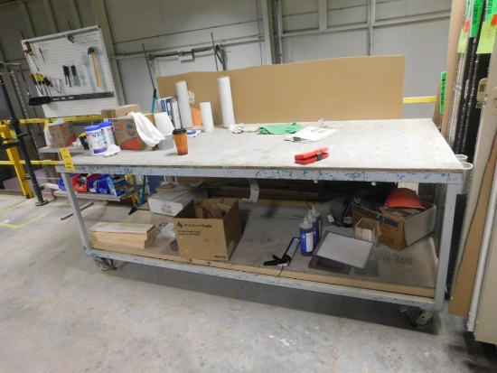 LOT: Rolling Assembly Table & Display Rack (on mezzanine)