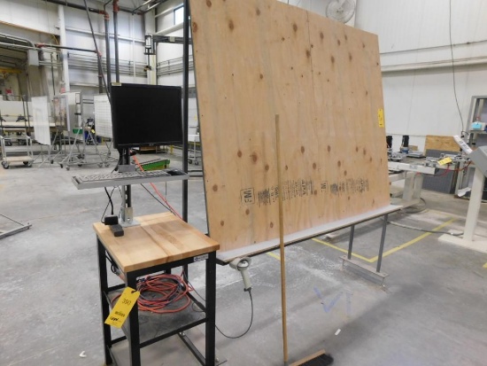 LOT: Inspection Table with Bar Code Scanner, Steel Shelving Unit with Assorted Supplies
