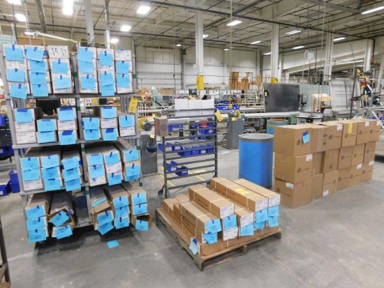 LOT: Truth Spring Balances on (1) Rack & (1) Pallet, Bin Racks, Window Head Keys