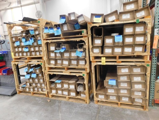 LOT: (6) Wood Racks with Contents of Truth Nailing Fins & Interlocks
