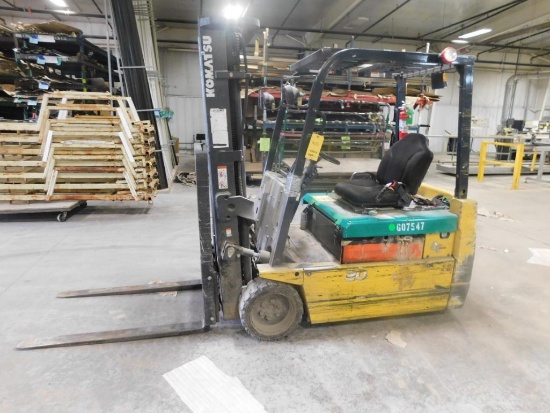 Komatsu 3500 lb. Electric 3-Wheel Forklift Model FB20M-3, S/N 24720A, Solid Tires, Overhead Guard,