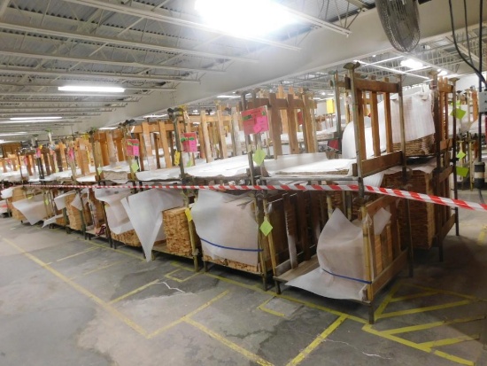 LOT: Approx. (45) Steel Racks, with Contents of Milled Pine Wood including Mostly Casement Trim