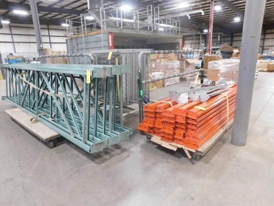 LOT: Pallet Rack including (7) 16 ft. x 42 in. Uprights, (30) 8 ft. Cross Bars & Wire Decking (no