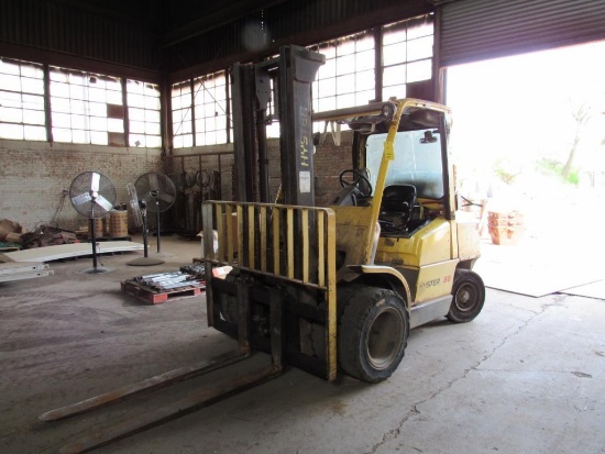 Hyster 8000 lb. LP Yard Forklift Model H80XM, S/N K005D05228X, Solid Tires, Dual Fronts, Overhead