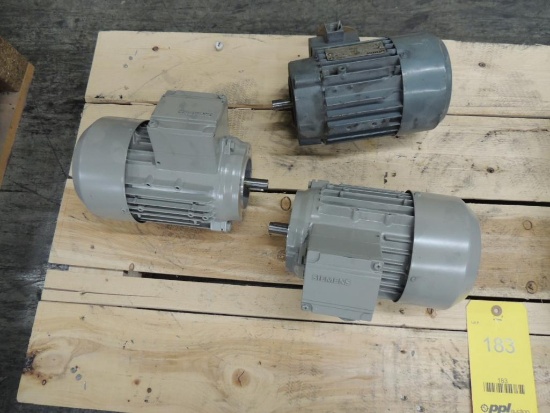 LOT: (1) Alren 50/60 Hz. W/ Pujol 90 Deg. Gear Reducer, (2) Siemens 60 Hz. Motors New, (1) Siemens