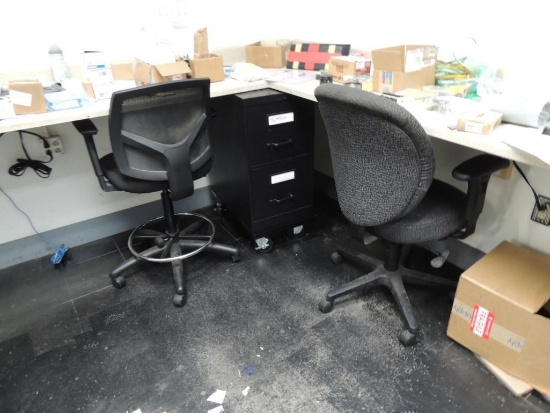 LOT: (4) File Cabinets, Uline Steel Cabinet, Chairs and Entertainment Stand