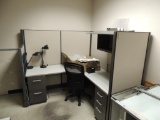 LOT: 3 Person Cubicle, (2) Single Person Cubicles (9) File Cabinets, Office Chairs