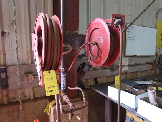 LOT: (10) Assorted Air Hose Reels (mounted in shop)