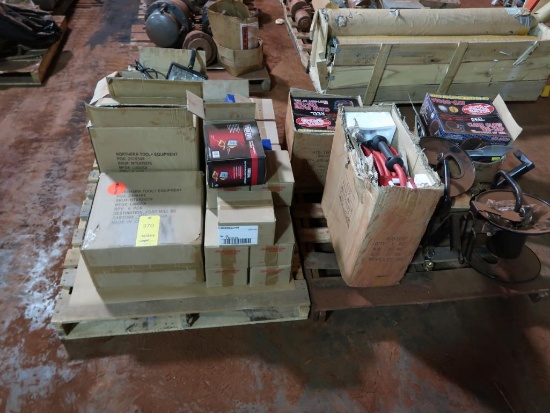 LOT: Assorted Work Lights, Hose Reels, Locks on (2) Pallets