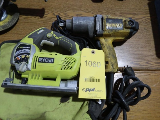 LOT: (1) Dewalt 1/2 in. Impact Wrench Model DW290, (1) Ryobi Jig Saw Model JS651L