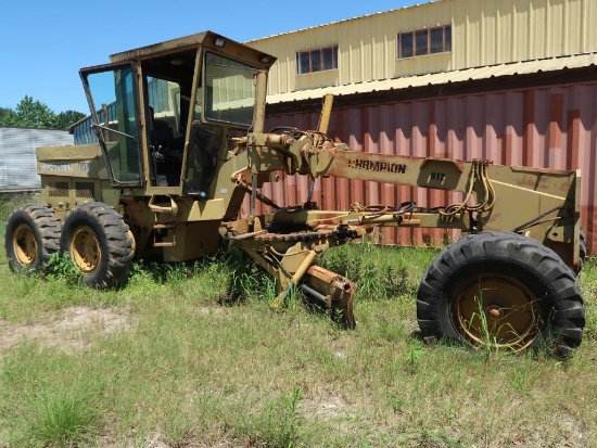 1984 Champion Motor Grader Model 715A, S/N 53114116915, 12 ft. Blade, Cab (out-of-service, doesn't