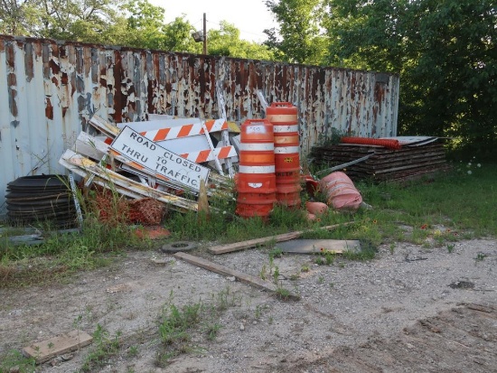 LOT: 8 in. Steel Concrete Forms, Signs, Barricades