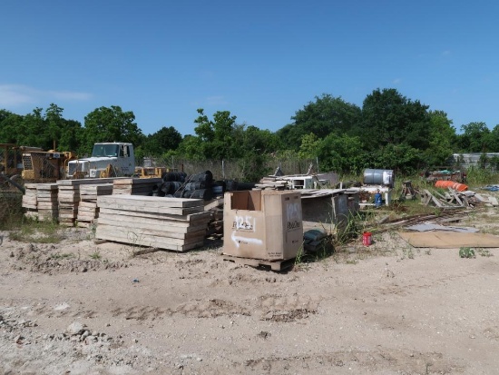 LOT: Camlock Brackets, Wood Forms, Rebar, Concrete Light Poles, PVC Material, Mats, etc.