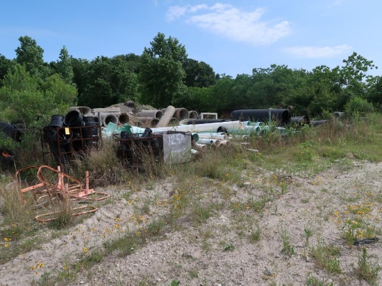 LOT: Concrete & PVC Pipe Culverts, Fittings, Steel Storm Grates, Fencing