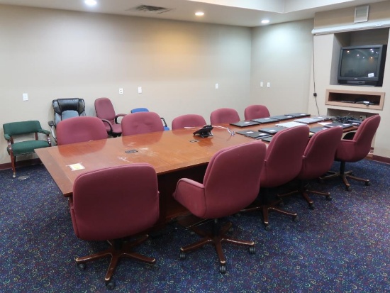 LOT: Contents of Conference Room including Table, (15) Chairs, Credenza, Toshiba TV, Electric Movie