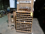 LOT: Fastener Cubby Hole Cabinet w/Contents, Hose Claps Wall Rack