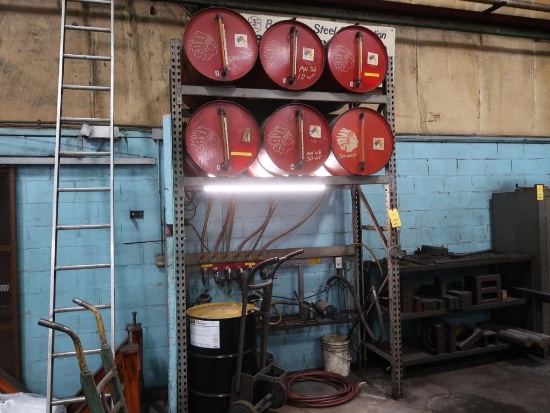 Valley Equipment Co. 6-Barrel Fluid Distribution Station, with Rack & Pump