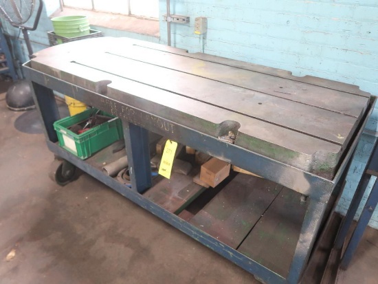 LOT: 30 in. x 77 in. x 4 in. T-Slot Steel Plate on 4-Wheel Cart