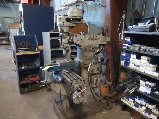 Bridgeport 1 HP Vertical Mill, S/N BR-38557, 9 in. x 42 in. Power Feed Work Table (no vise)