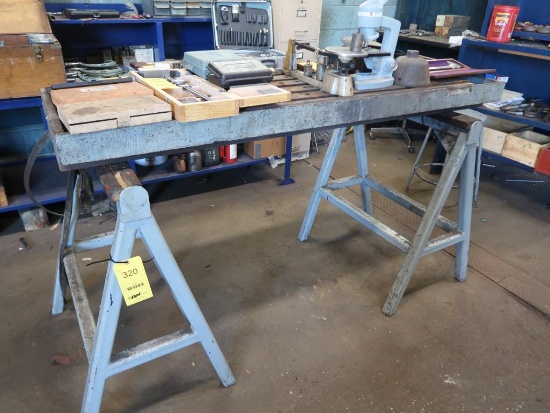 LOT: (1) 20.5 in. x 72 in. T-Slot Machine Table on (2) Steel Horses