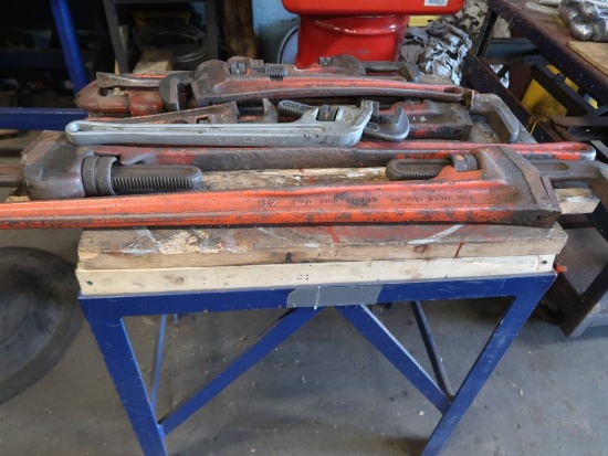 LOT: Assorted Pipe Wrenches, with Table