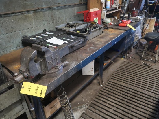 LOT: (1) Steel Work Bench with 4 in. Bench Vise, (1) 2-Drawer Cabinet