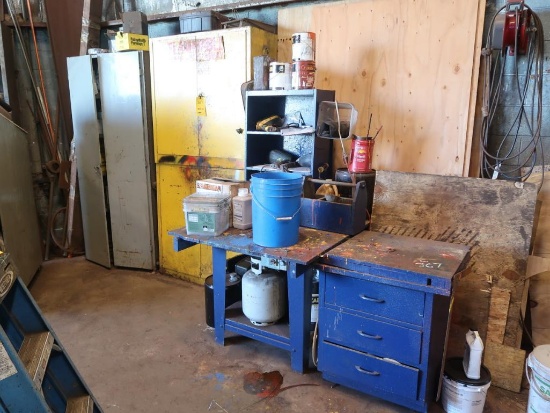 LOT: (2) 30 Gallon Flammable Storage Cabinets, (1) 2-Door Steel Cabinet with Assorted Packing