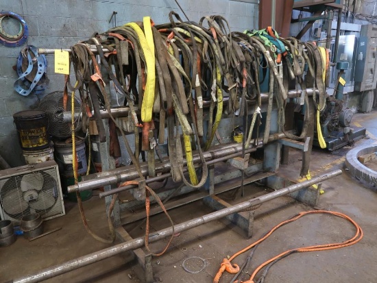 LOT: (1) Cantilever Rack with Large Quantity of Lifting Straps (no shafts)