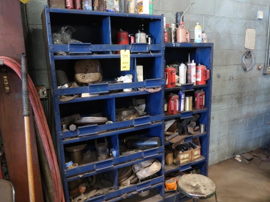 LOT: (2) Steel Shelves, (1) Wood Shelf with Contents