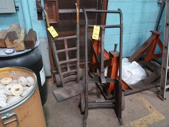 LOT: (1) 2-Wheel Barrel Cart, (1) 2-Wheel Hand Truck (in Building 1 by Lot #244)
