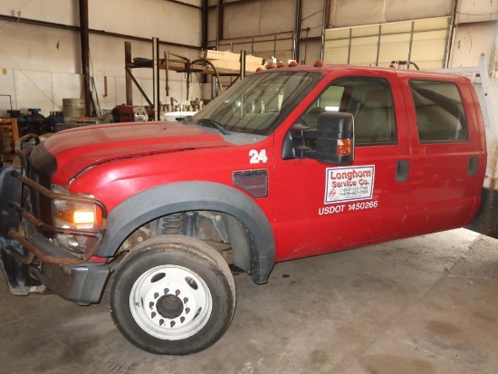 2008 Ford Crew Cab Flatbed Truck Model F-550 XL, VIN 1FDAW56R68EC38225, V-8 Power Stroke Diesel,