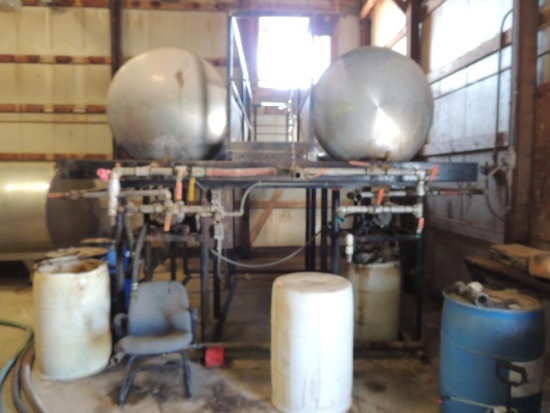 LOT: (2) Farm Tank 500 Gallon Bulk IN CHEM BLDG.ical Tanks, Stainless, with (2) Dayton Centrifugal