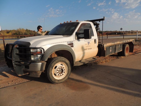 2008 Ford F550 XL SD Std. Cab 4x4 Winch Truck 14 Ft. Flat Bed, 6.4 Power Stroke, (No Transmission )