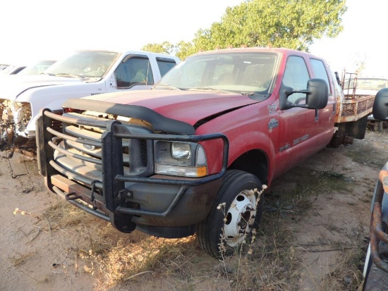 2002 Ford F550 SD Crew Cab 4x2, 9 Ft. Flat Bed, 7.3 Power Stroke, Auto Trans, No Rear Wheels, Vin #