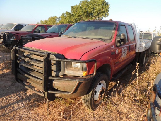 2001 Ford F550 SD Crew Cab 4x2, 9 Ft. Flatbed, 7.3 Power Stroke, Auto Trans, Vin # 1FDAW56F91EA45157
