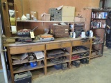 LOT: Ideal #1 Stencil Machine, Wood Work Bench, Lawson 4-Drawer Cabinet, Assorted Fittings (LOCATED