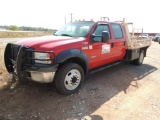 2006 Ford F550 XL SD Crew Cab 4x4, 6.0 Power Stroke, Auto Trans, 9 Ft. Flat bed, (New Batteries) Vin