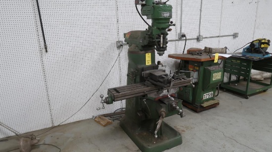 Bridgeport 1 HP Vertical Mill, S/N 37921, 9 in. x 42 in. Table, 6 in. Vise