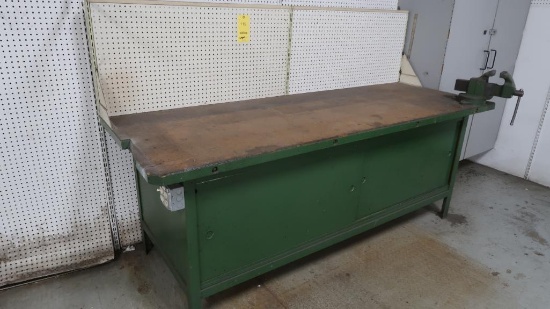 LOT: (2) 36 in. x 96 in. Work Tables, (1) 4 in. Vise, LOCATION: MAINTENANCE