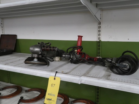 LOT: Assorted Pneumatic Tools, (1) Grinder, (2) Drills (on top shelf), LOCA