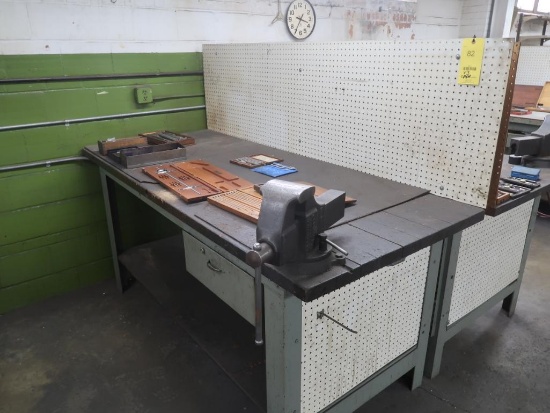 LOT: (3) 36 in. x 84 in. Steel Frame Wood Top Work Benches with 4-1/2 in. V